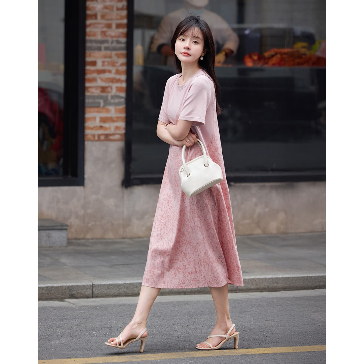 MT Artistic Tie-Dye Summer Urban Commuter Patchwork Crew Neck Short Sleeve T-Shirt A-Line Long Dress for Women