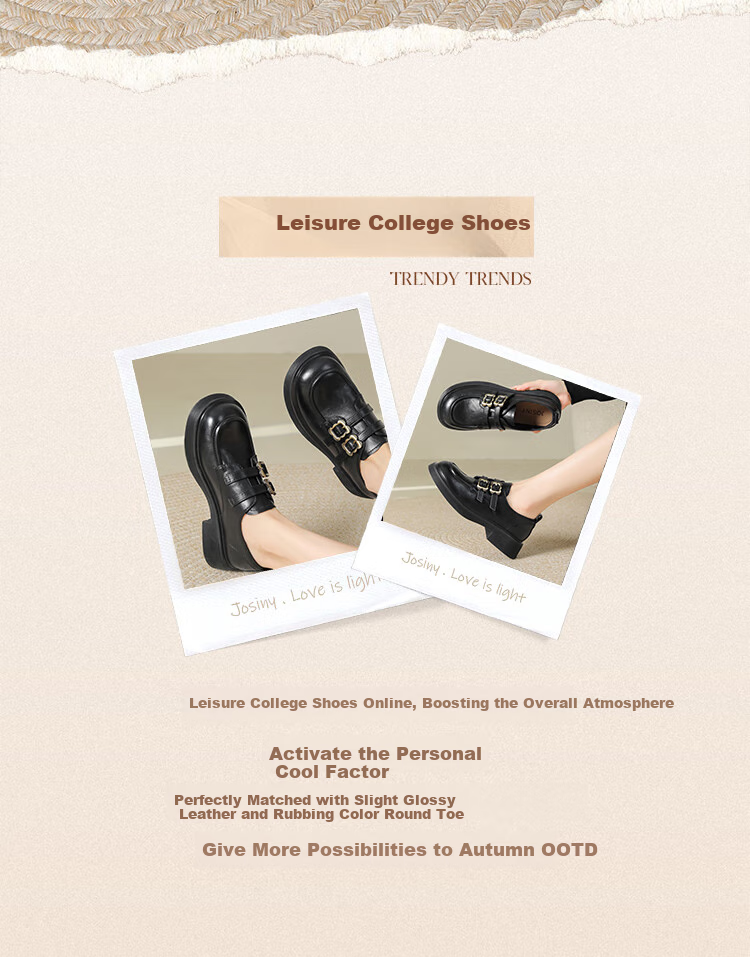 Josiny Versatile Leather Shoes for Women, Spring And Summer Retro French British Style Loafers, Thick-Soled Versatile Black Flats, Black, Size 35 2
