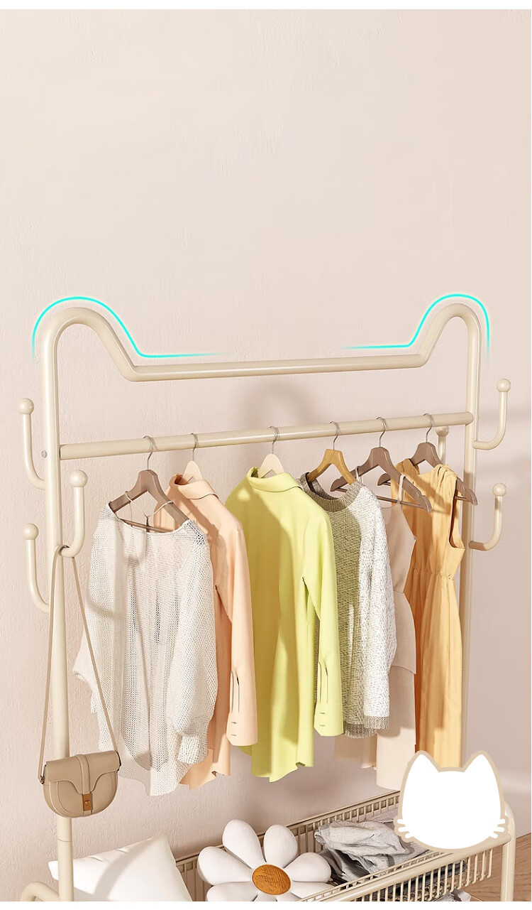 Yupin Floor-Standing Coat Rack, Bedroom And Living Room Movable Clothes Hanger Storage Rack, YJ91 Double-Layer 100 White 4
