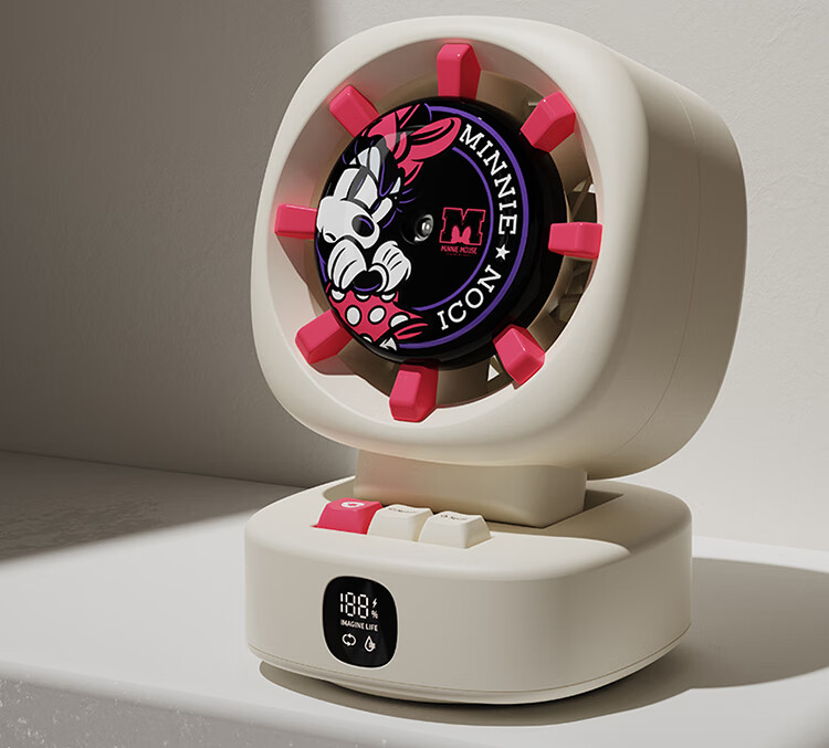 Big Ear Fox Disney Desktop Mini Fan Mist Cooling Small Air Conditioner Bladeless Oscillating USB Rechargeable Student Dormitory Desk Small Electric Fan Long Battery Life Strawberry Bear 2