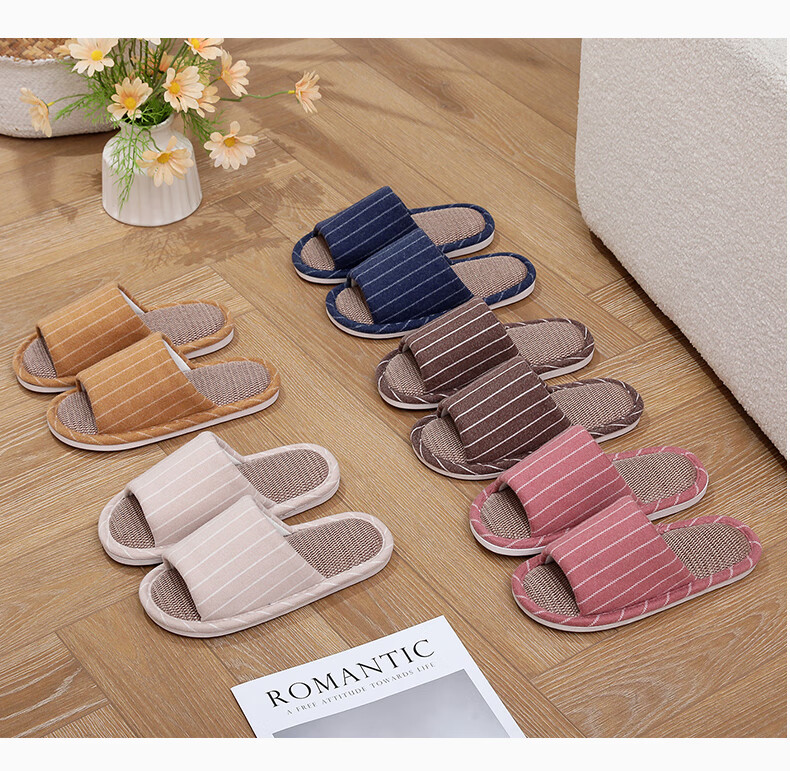 GUOLUOFEI High-Quality Linen Slippers for Men And Women, All-Season Indoor Non-Slip Sweat-Absorbing Cotton Slippers, Beige, Size 36-37 2