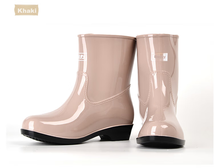 Huili Women's Fashionable Mid-Calf Waterproof Rain Boots, Rubber Shoes, Overshoes, Size 52 Black, Size 37 9