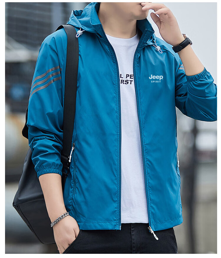 JEEP SPIRIT Men's Summer Ice Silk Lightweight Jacket High-End Outdoor Coat Light Gray XL 16