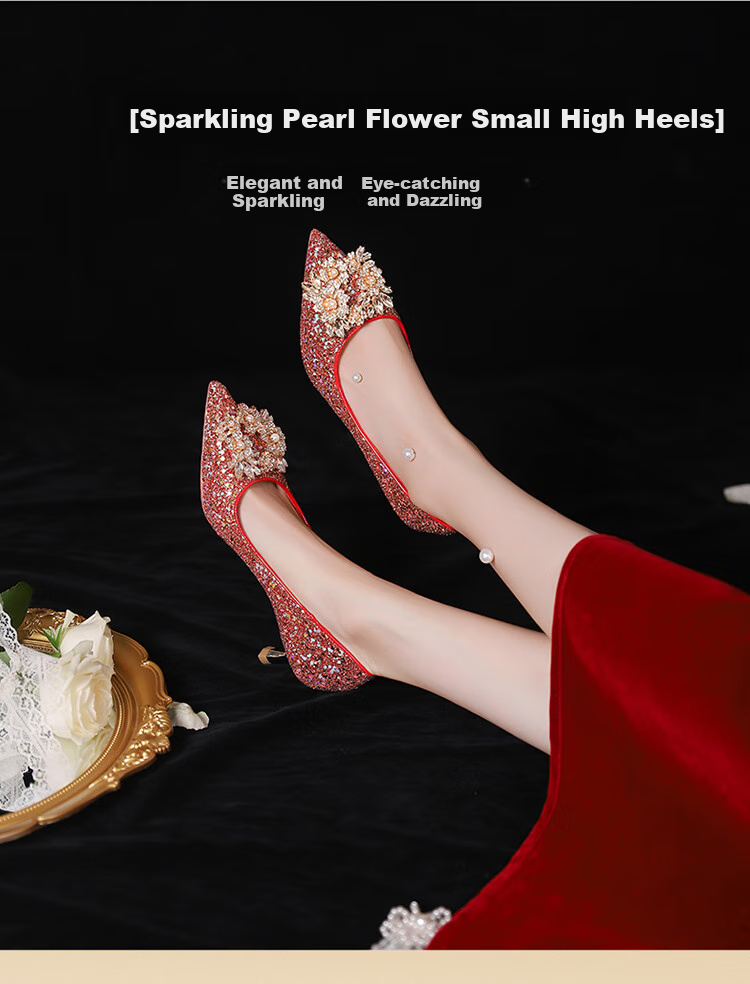 Josiny Elegant Wedding Shoes, High Heels for Women, Chinese-Style Wedding Shoes to Match Dresses, Qipao, Toasting without Fatigue, Red, Size 34 1