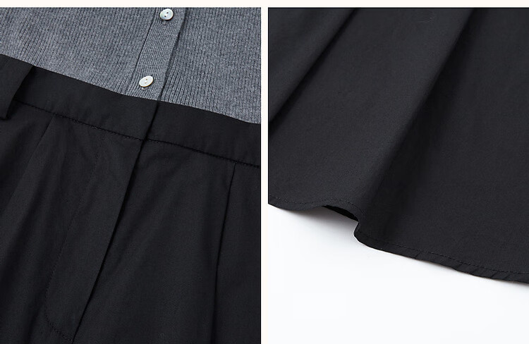 Dme [Containing Wool] Spring Elegant Faux Two-Piece Spliced V-Neck Short-Sleeve A-Line Bodycon Elegant Women's Dress 7