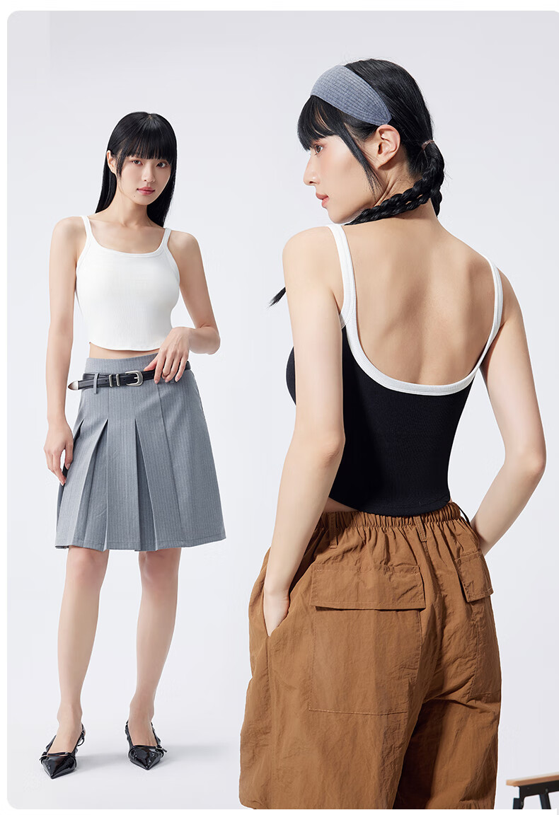 Ordifen Women's Camisole Tank Top with Contrasting Color Lining, One-Piece U-Neck Undershirt, Inner Wear Or Outerwear, Sporty Style 9