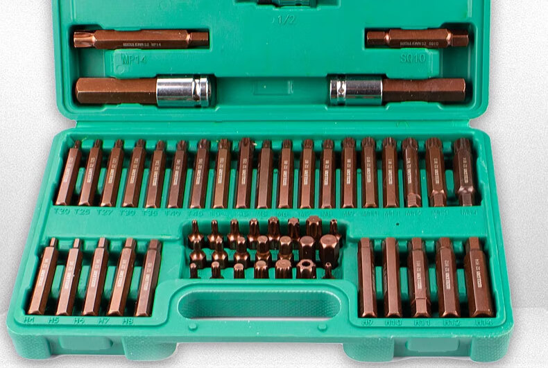 Wolvan 60-Piece Star Screwdriver Set Hex Socket Wrench Set Automotive Repair Tools Spline Double-Hexagon Bit MT 2