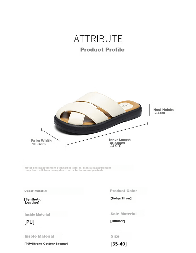 ZHR Women's Half Slippers, New Summer Style with Cross Straps And Closed-Toe Design, Fashionable Outdoor Sandals for Women, AB12 Beige Color, Size 40 5