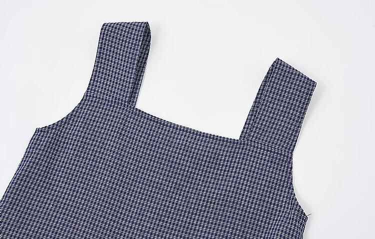 Dme [Japanese-Style Light-Colored Outfit] Summer Cloud Cotton Square Neck Plaid Spaghetti Strap Sleeveless A-Line Patchwork Long Dress for Wome 5