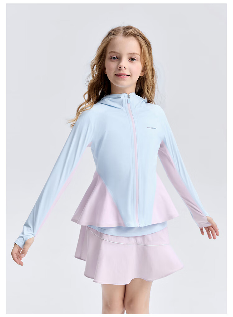 Moodytiger Children's Ice Silk Shirt, Summer Boys' Sun Protection Clothing, Cool Breathable Thin Style, Girls' Sun Protection Shirt, Color-Block Mosquito-Proof Skin Coat 29