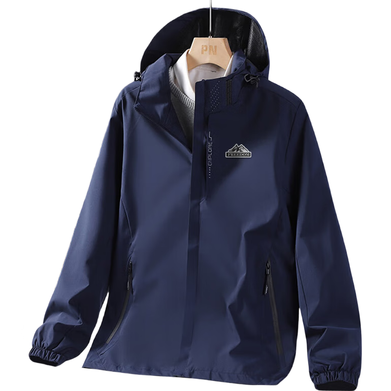 VANCAMEL Men's Jacket Spring Autumn Outdoor Sports Hooded Mountaineering Coat Dark Blue 3XL