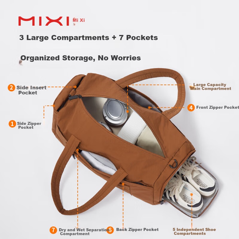Дорожная сумка Mixi, большая вместимость, для спорта и фитнеса, ручная кладь, для коротких поездок, для мужчин и женщин, цвет "Каменный коричневый"