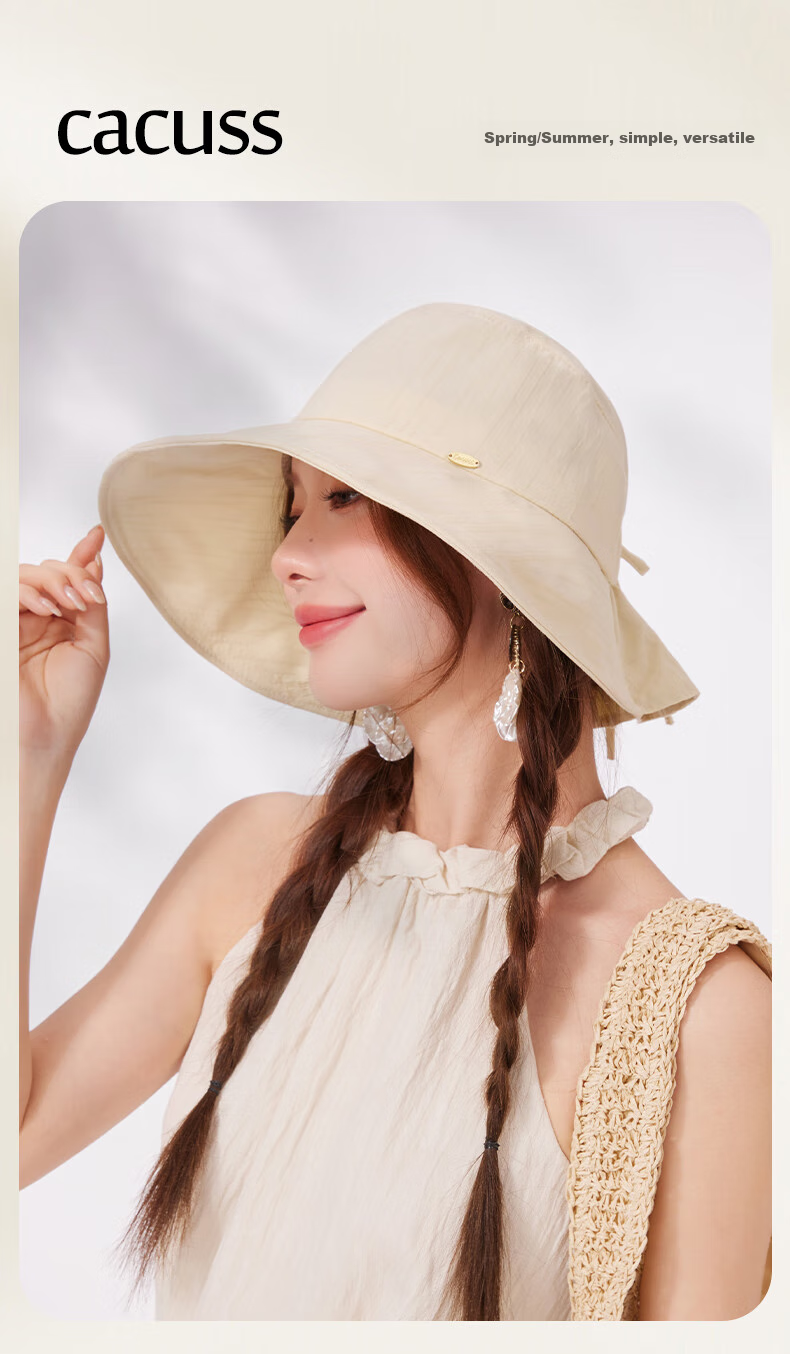 CACUSS Large Brim Sun Hat for Women Summer Lightweight Outdoor Sun Protection Foldable Pure Cotton Beach Hat Pink 1