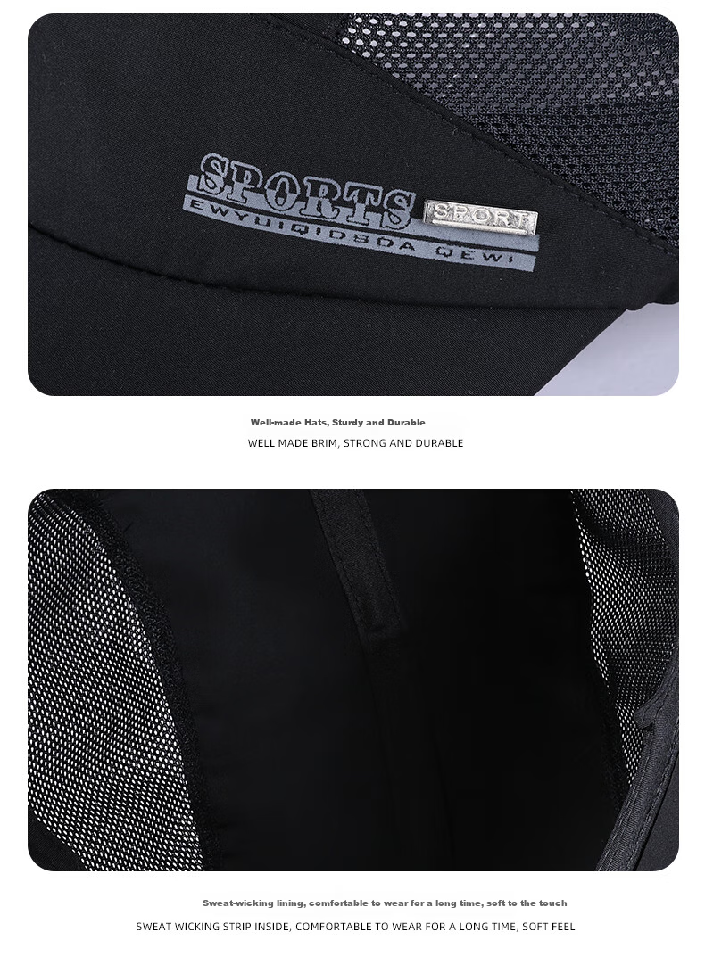 GRGN Men's Baseball Cap, Mesh Quick-Dry Breathable Visor Hat, Outdoor Casual Hiking Sun Protection Cap 15