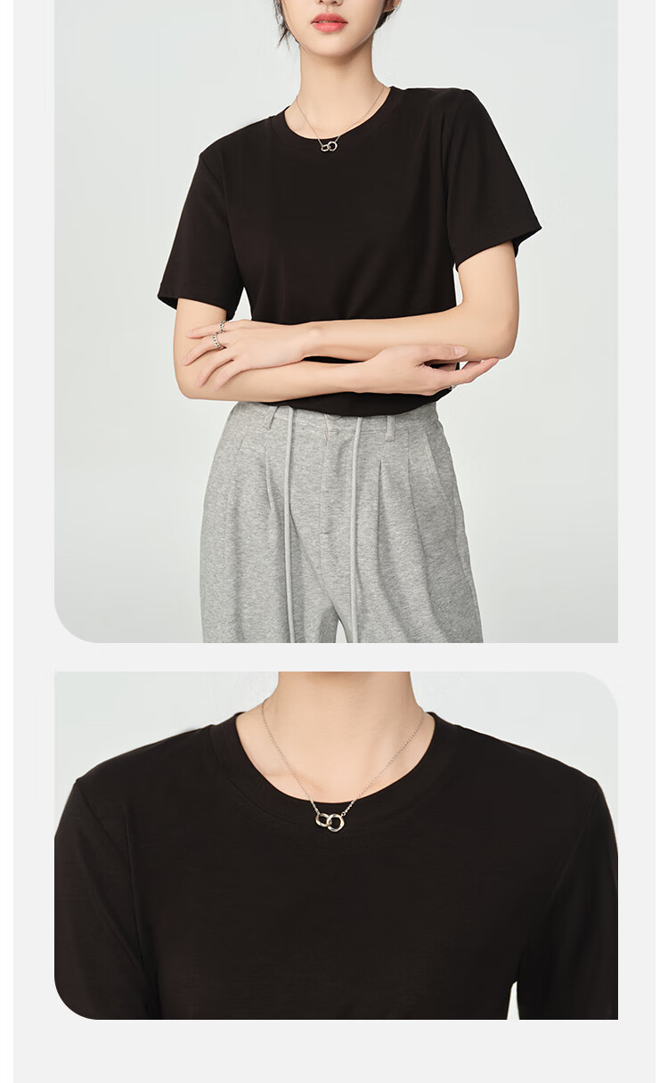 BOPRUIEY [Quality You Can Trust] Lyocell Short-Sleeve T-Shirt for Women, Summer Ice Silk Wrinkle-Resistant Solid Color Slimming Round Neck Top 6