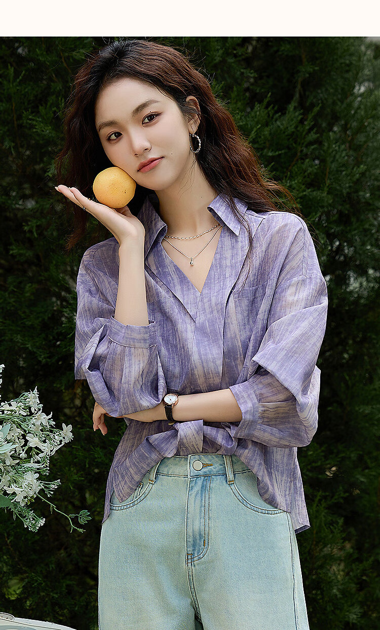 Dme [Art Student Outfit] Summer Artistic Gradient Lapel Shirt, Loose Comfortable Blouse, Women's Top 9