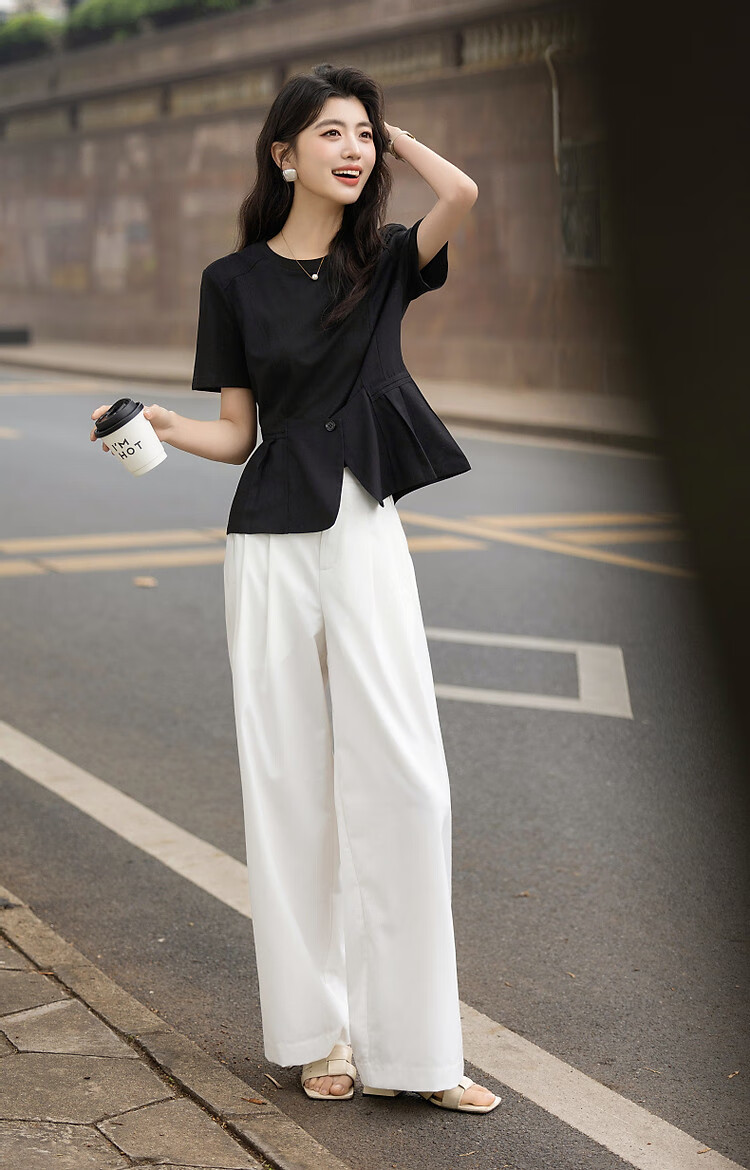 Demana [220G Sorona] Summer Elegant Ruffle Splice Short Sleeve Shirt Women's Top 9
