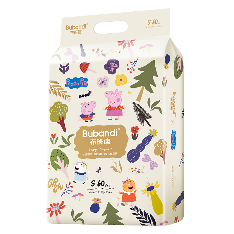 Bubandi [Transparent Traceability] Peppa Pig Zhenxin Thin Pro Diapers S 120 Pieces Baby Diapers Silk Protei