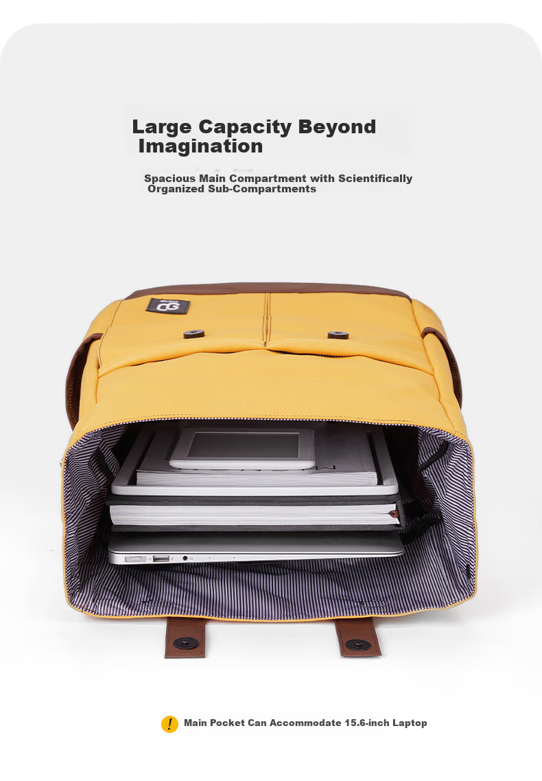 90Fen Backpack for Men And Women, Casual Sports Travel Bag with Large Capacity, Student Schoolbag, Yellow 5