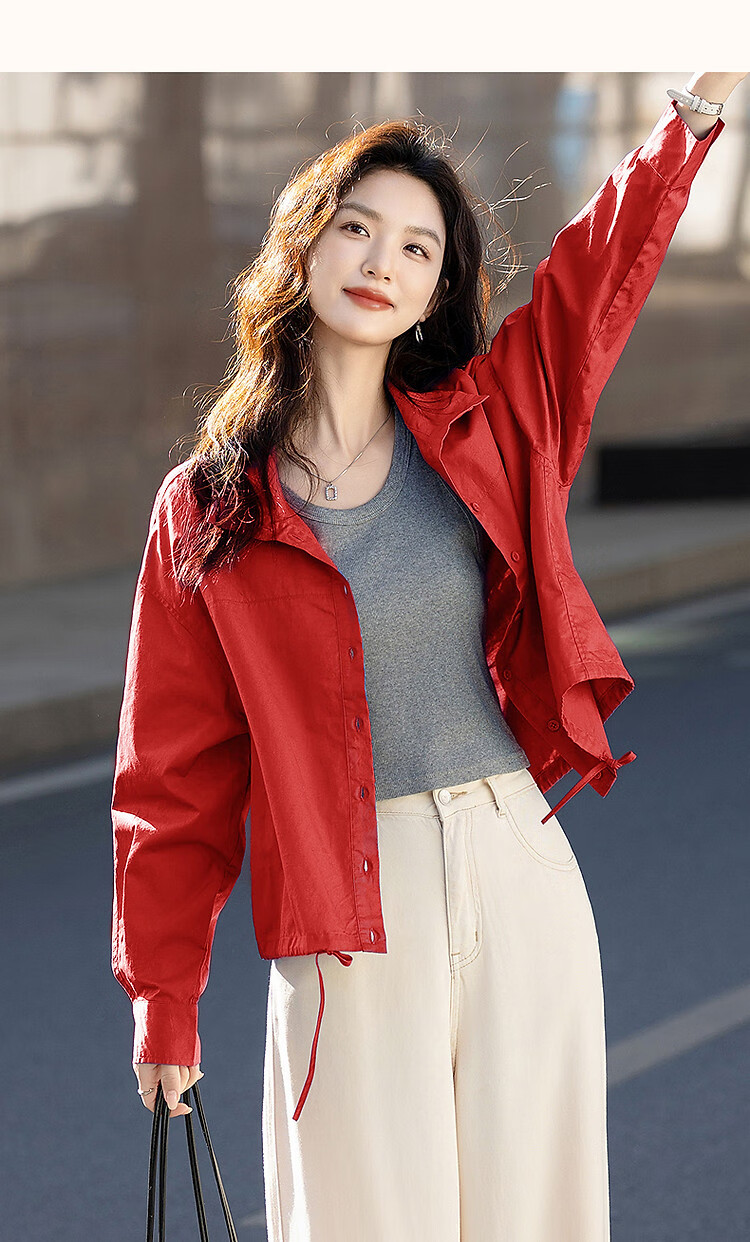 Dme [Yunduo Mian] Spring And Autumn Lightweight Outdoor Zero-Pressure Stand Collar Button-Up Concealing Petite Elegant Short Women's Jacket 10