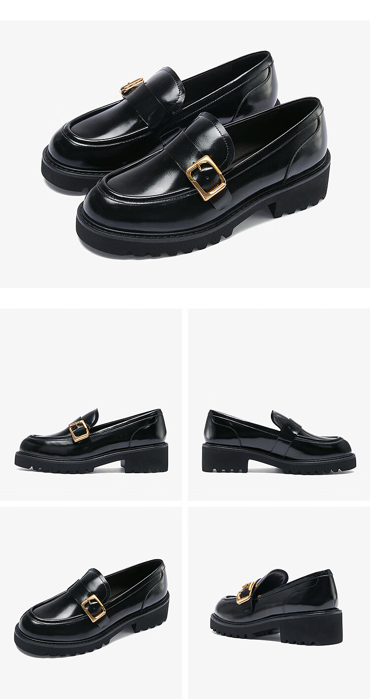 Le saunda [Jazz Movement] Fashion British Style Solid Color Deep Mouth Round Toe Loafers Women's Flats 45403 Black BKL 34 12