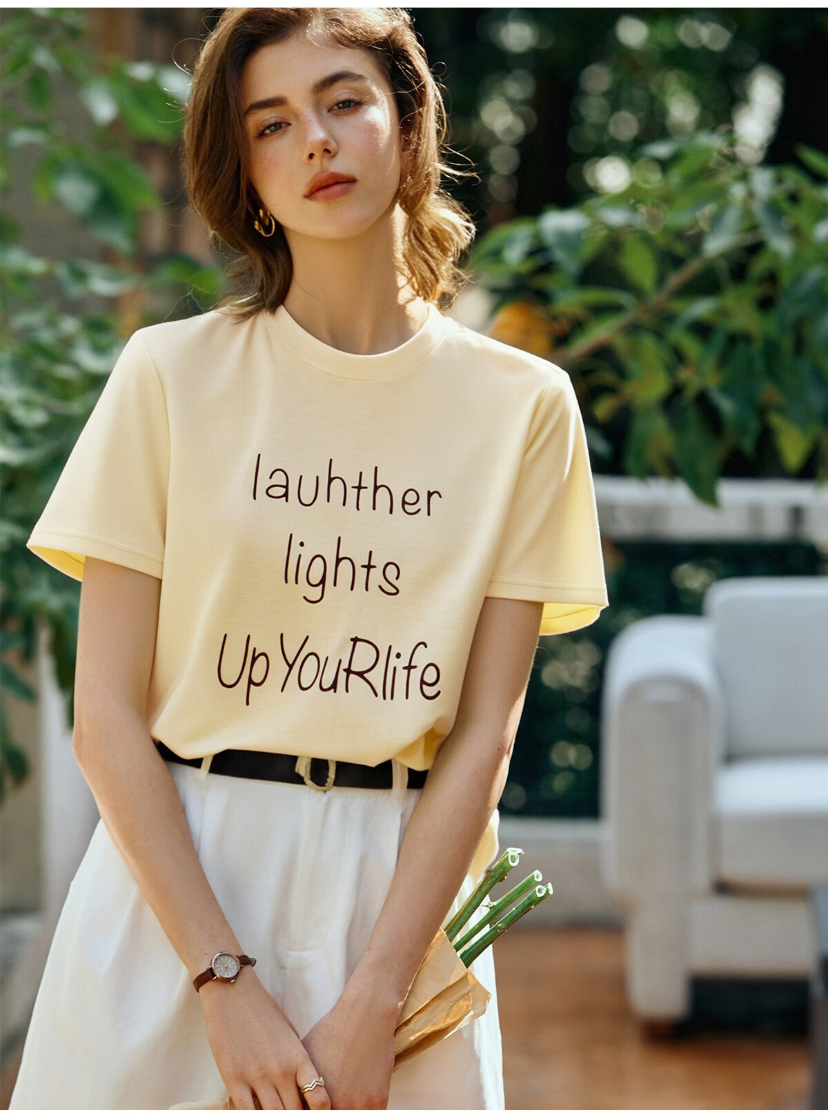 Oulain Letter Print Short-Sleeve T-Shirt, Women's Versatile Loose Casual Round Neck Top, Purple, S 5