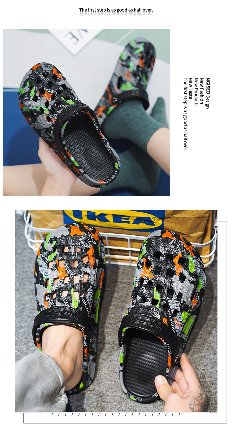 CARTELO Perforated Sandals for Men, Summer Closed-Toe Dual-Use Slippers, Comfortable Soft-Soled Breathable Beach Shoes with Squishy Feel, Khaki, Size 40 15