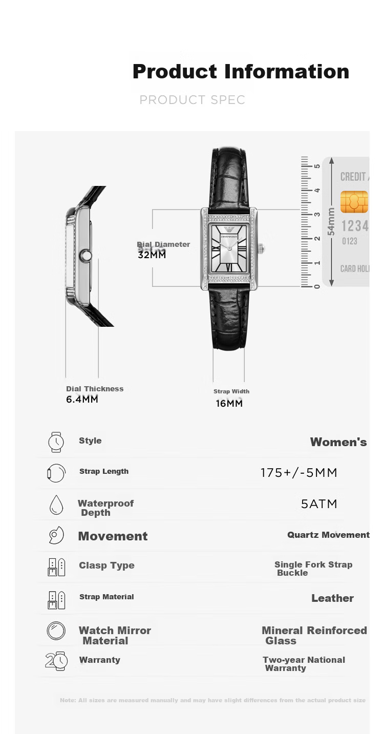 EMPORIO ARMANI Starry Sky Women's Watch, Small Square Watch, Ladies Vintage Leather Strap, Birthday Gift AR11623 3