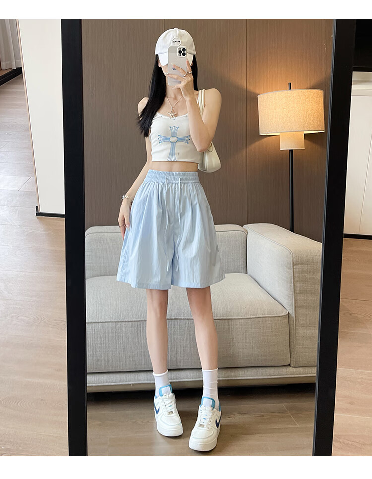 Freedom Style Ice Silk Women's Shorts 2026 Summer New Petite Outerwear Five-Point High Waist Slim Loose Casual Sports Pants 20