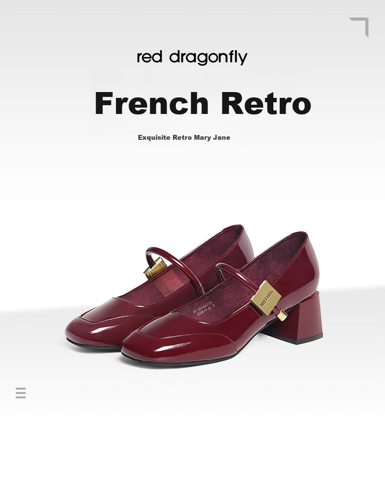 RED DRAGONFLY Mary Jane Shoes Spring And Autumn Elegant French Style Leather Shoes Chunky Heel Women's Pumps WTB24677 Black 36 1