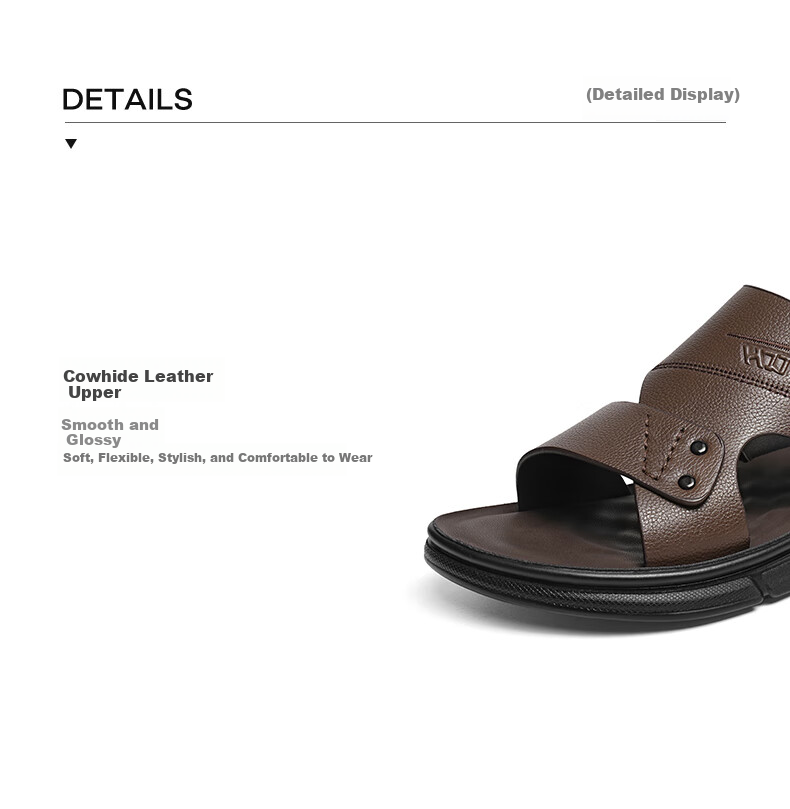 RED DRAGONFLY Men's Leather Sandals, Summer Cowhide Beach Shoes, Casual Two-Way Sandals for Men WTT25034, Brown, Size 38 5