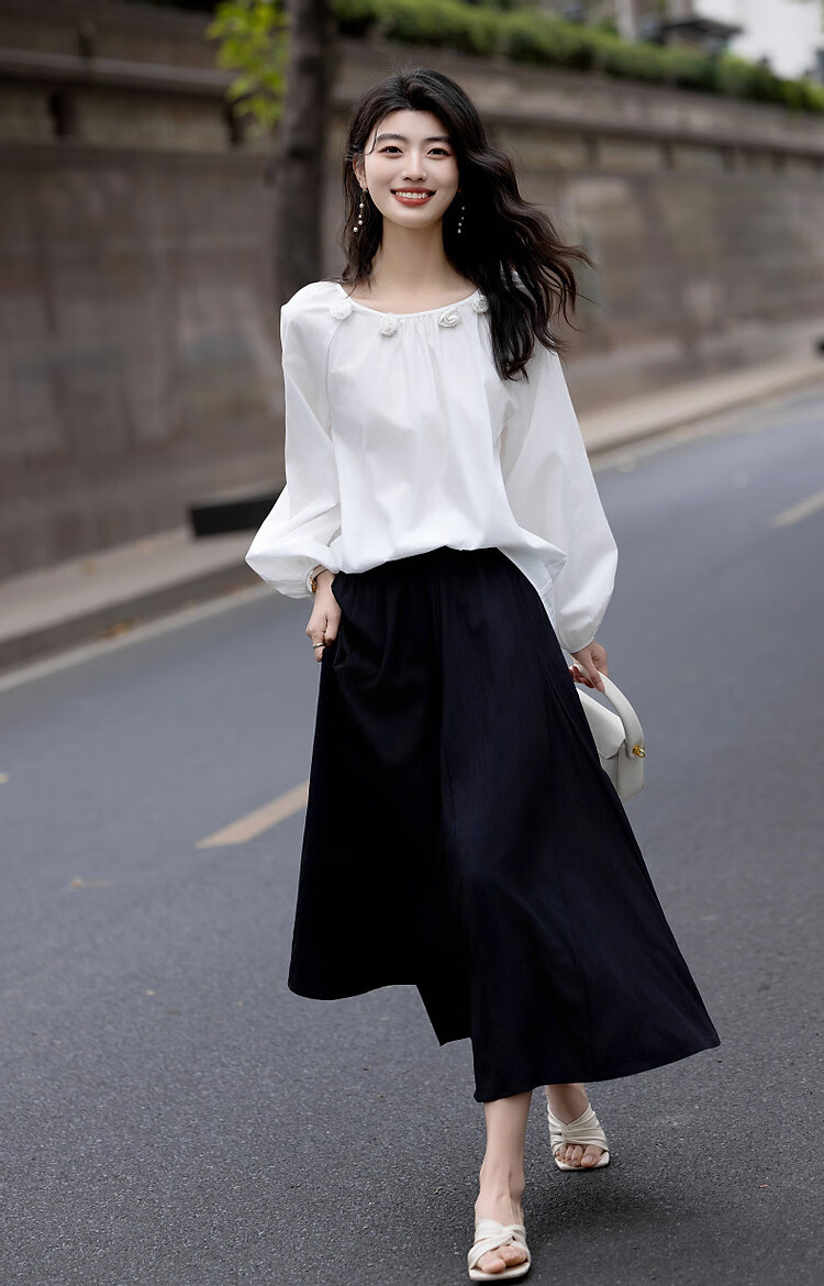 Dme [Moonlight Old Dream] Autumn French Pure Cotton Handmade 3D Floral V-Neck Pleated Blouse Women's Top 11