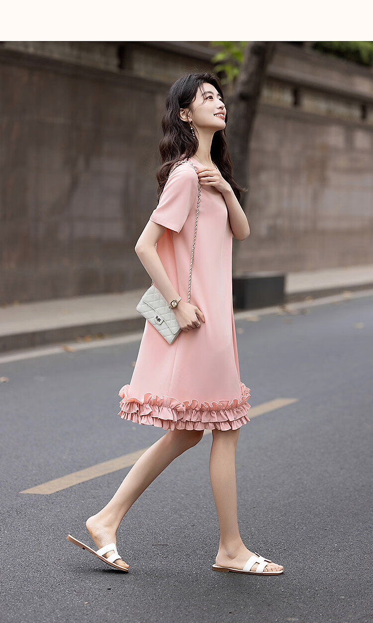 Dme [Tianren Gentle Styling] Summer Shiny 80D Linen Mushroom Edge A-Line Mid-Length Women's Dress 11