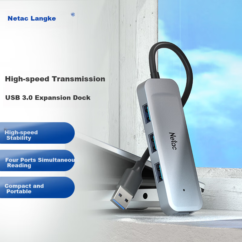 Netac USB 3.0 Hub, 4-Port Expansion Dock, Laptop Multi-Port Adapter, Four-In WF11