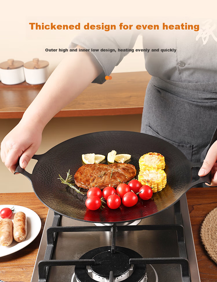 Zhangsanfeng Barbecue Grill Pan, Non-Stick Flat Bottom Frying Pan, Uncoated Steak Griddle, Teppanyaki Plate, Portable Stove, Outdoor Use, 32cm 2