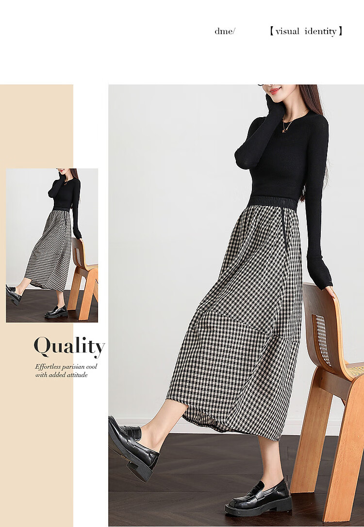 Dme [Niche Design] Autumn Retro Casual Striped Lantern Skirt Comfortable Slimming Mid-Length A-Line Skirt for Wome 10