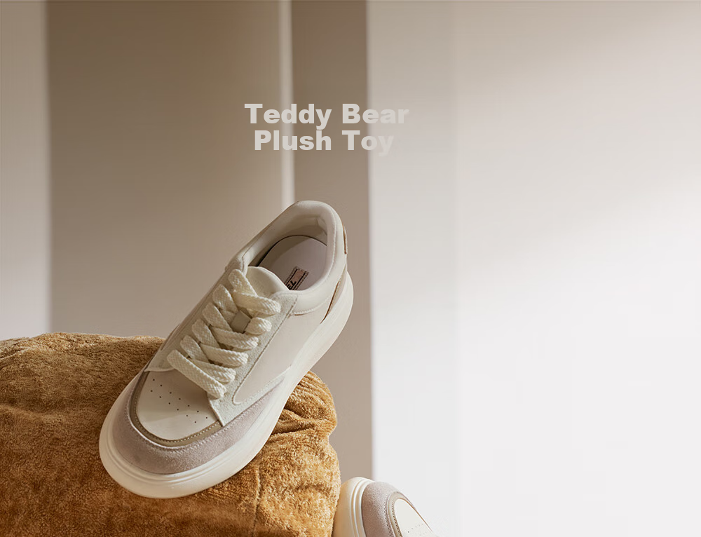 73Hours Zhao Liying Same Style Women's Shoes, Bear Plush Toy, 2025 Autumn New Style, Flat Color-Block Lace-Up Round Toe Casual Shoes 1