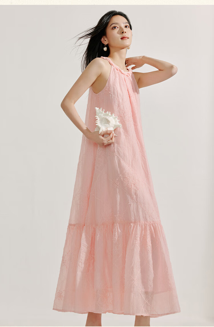 Inman [Runway Same Style] Embroidered Sleeveless Halter Neck Dress 2026 Summer New Women's Long Dress Apricot S 22