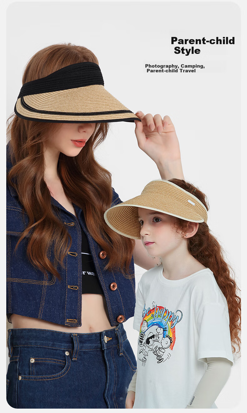 Kenmont Children's Foldable Beach Straw Hat, Spring And Summer UV Protection, Open-Top Sun Hat, Ponytail Hair Tie Sun Protection Hat, Km-4420 2