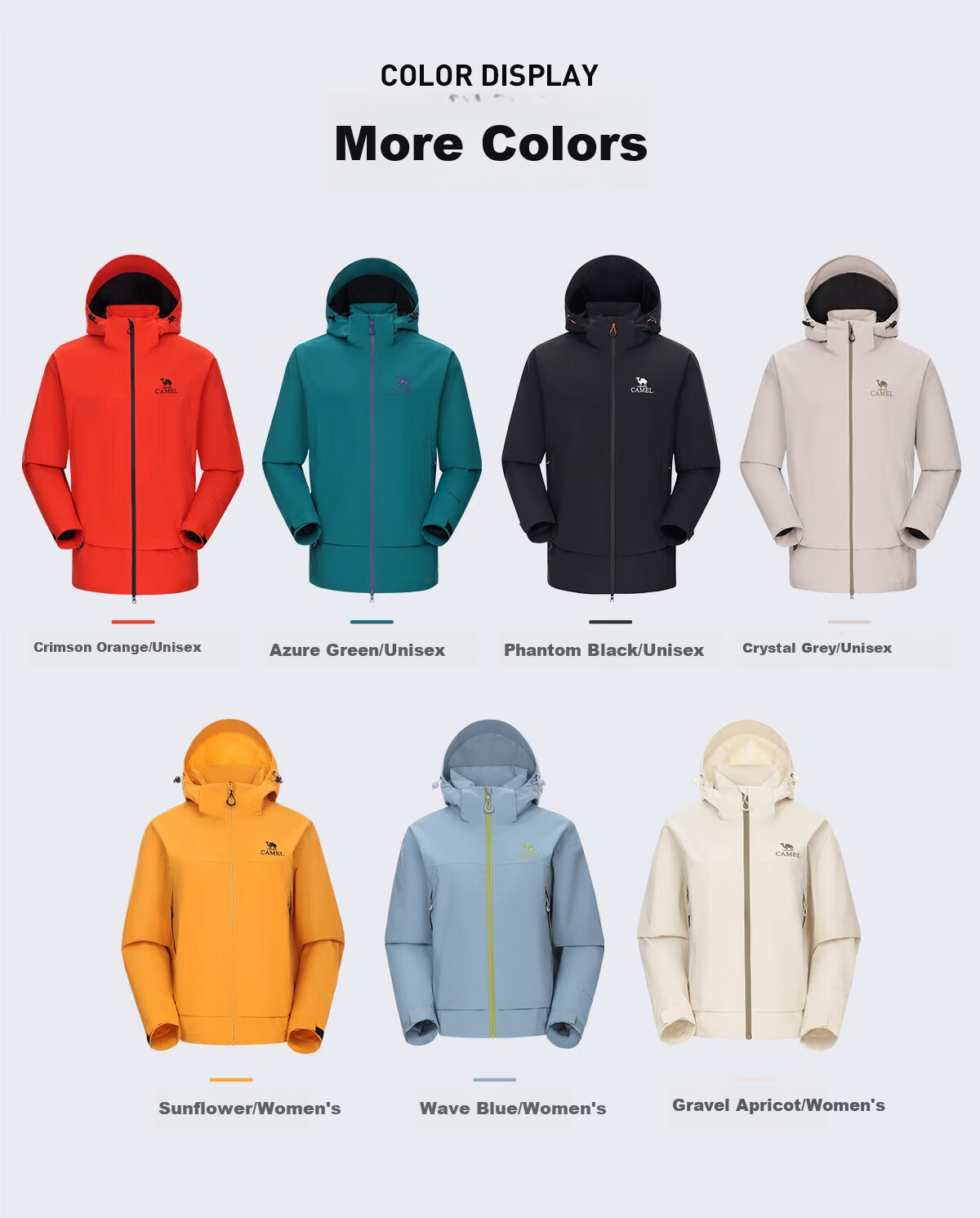 CAMEL Outdoor Jacket, Triple Protection, Men's And Women's Wear, Short Style Coat, Loose-Fitting, Breathable, Windproof, Waterproof, Casual Outerwear, G076 S 10