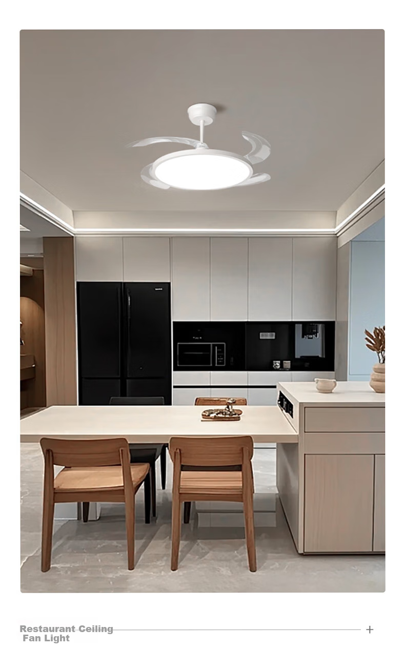 Dengling LED Invisible Retractable Blade Ceiling Fan Chandelier with US Cree Eye-Care Light for Dining Room Kitchen Bedroom Integrated 14