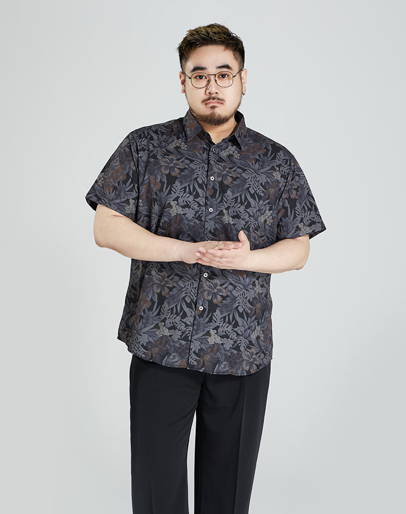 Ayoupang Large Size Summer Elastic Seamless Floral Shirt, Loose Fit, Plus Size Short Sleeve Shirt for Me 9