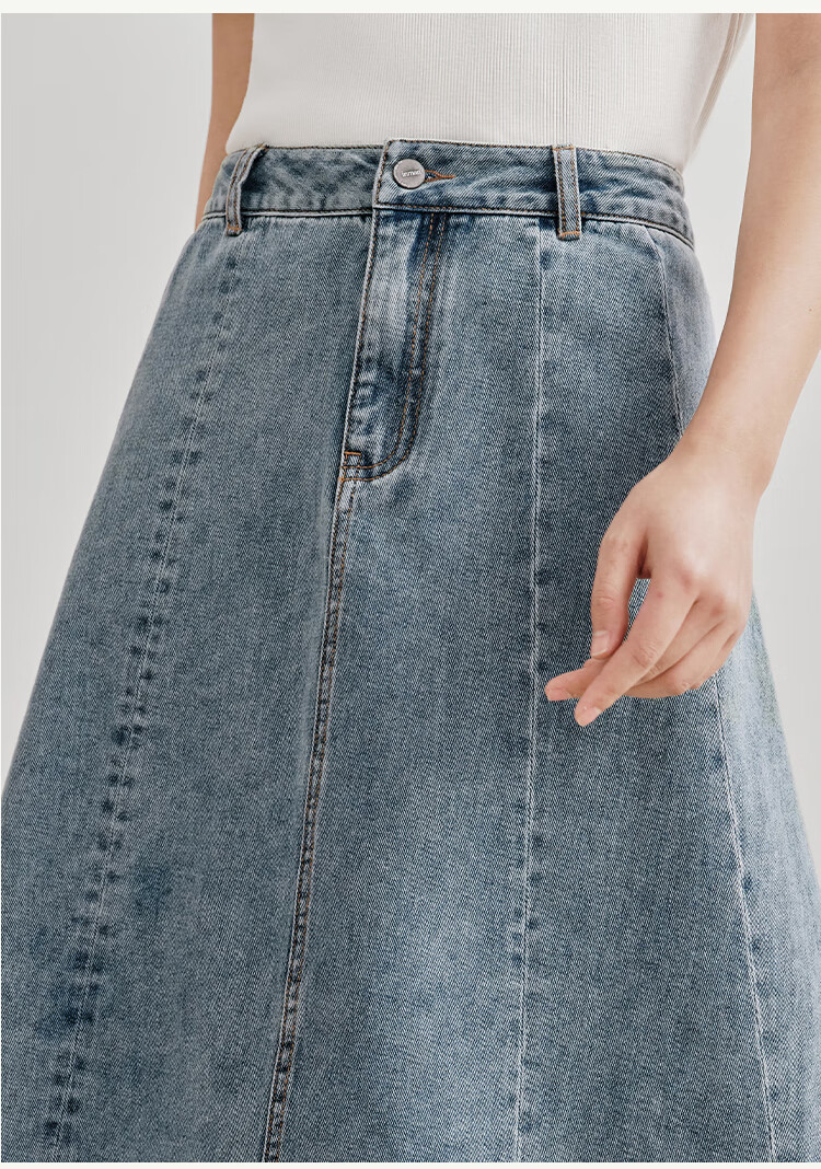 Inman French Style Denim Half Skirt for Women Summer Retro Mid-High Waist Premium A-Line Skirt Light Denim L 15