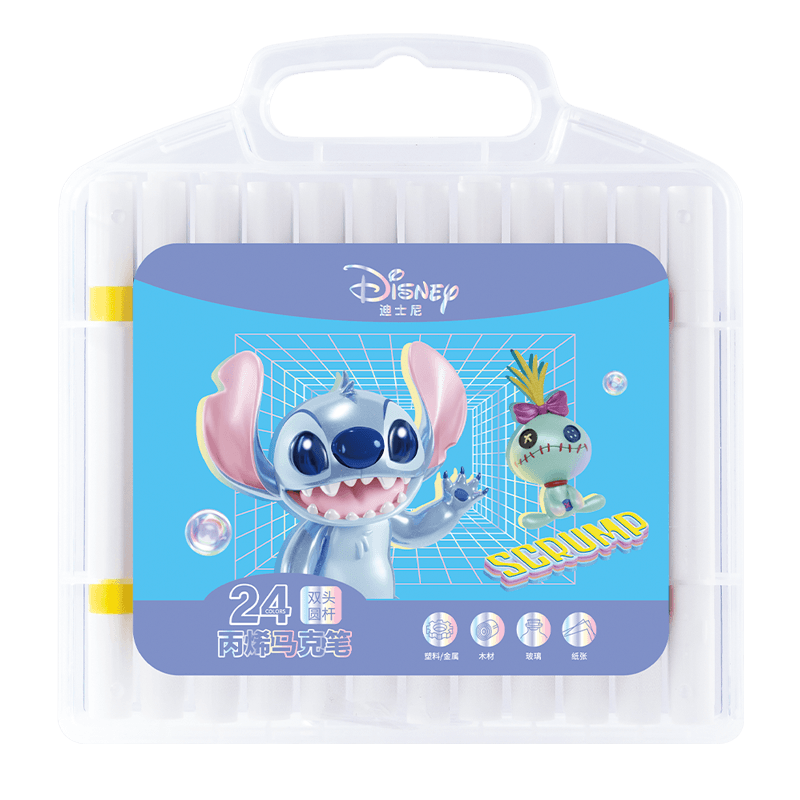 Disney 24-Color Double-Ended Acrylic Markers for Kids, Quick-Dry Art Pens, Primary School Student Painting Pens, Stitch A60088-W1S Watercolor Art Markers