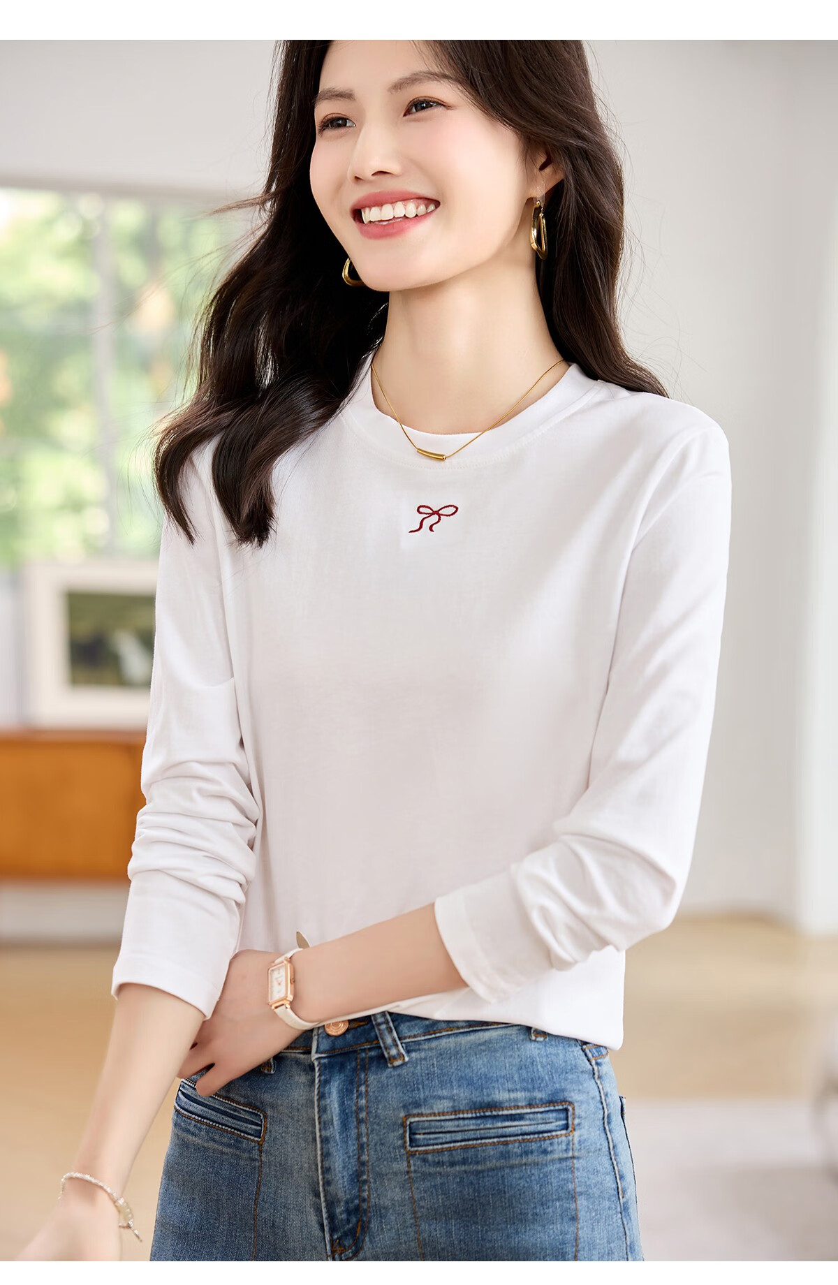 Taxiang Women's Short-Sleeve T-Shirt, Round Neck, Casual Versatile Embroidered Top, Ladies' T-Shirt, Simple Short-Sleeve Undershirt T143T1390 25