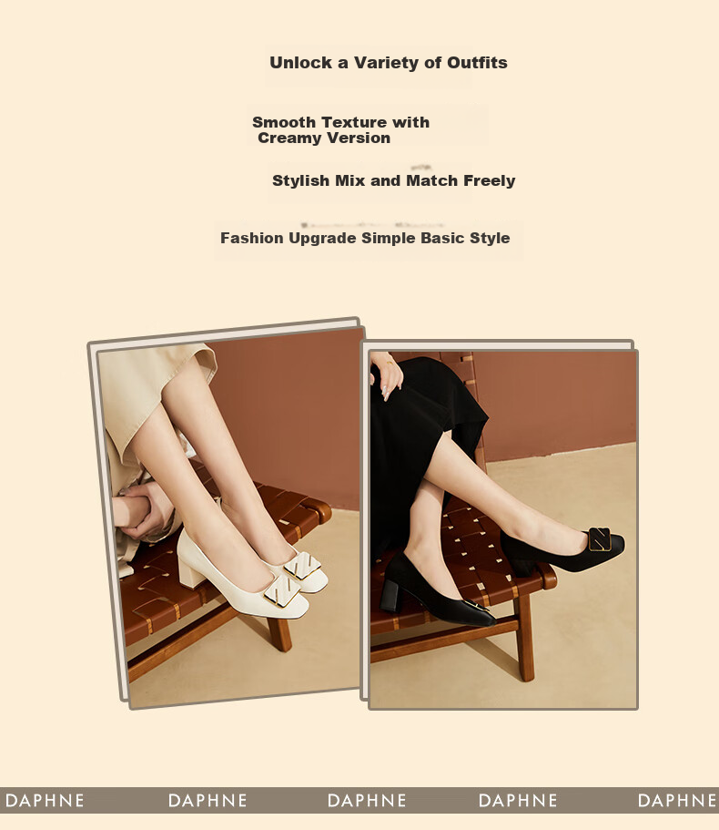 DAPHNE Square Toe Chunky High Heels for Women, Comfortable Shallow Mouth Elegant Fashion Shoes, Height-Increasing Commuter Women's Pumps, Beige, Size 36 1