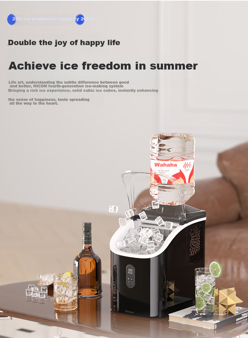 Hicon Ice Maker, Home Small Cube Ice Machine, Automatic Ice Cube Making, Antibacterial Timer, Stainless Steel Ice Maker 6