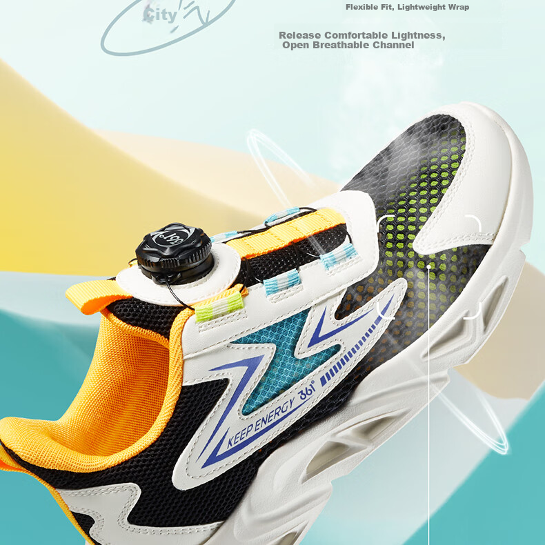 361° Children's Shoes, Kids' Running Shoes Summer, Boys And Girls 3-14 Years Old, Large Mesh Rotary Knob Running Shoes, Pink 36 8