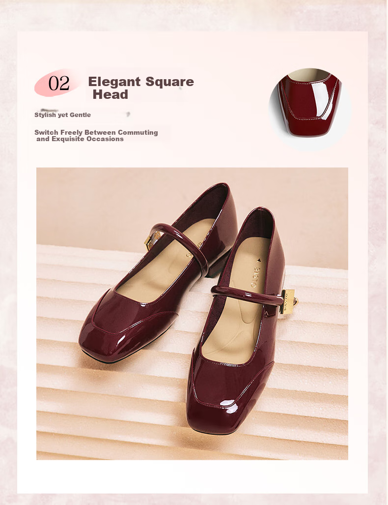 BASTO [Qiao Xin Same Style] Monet Garden 26 Autumn Beautiful Red Mary Jane Shoes, Women's Flats, Wedding Shoes 9