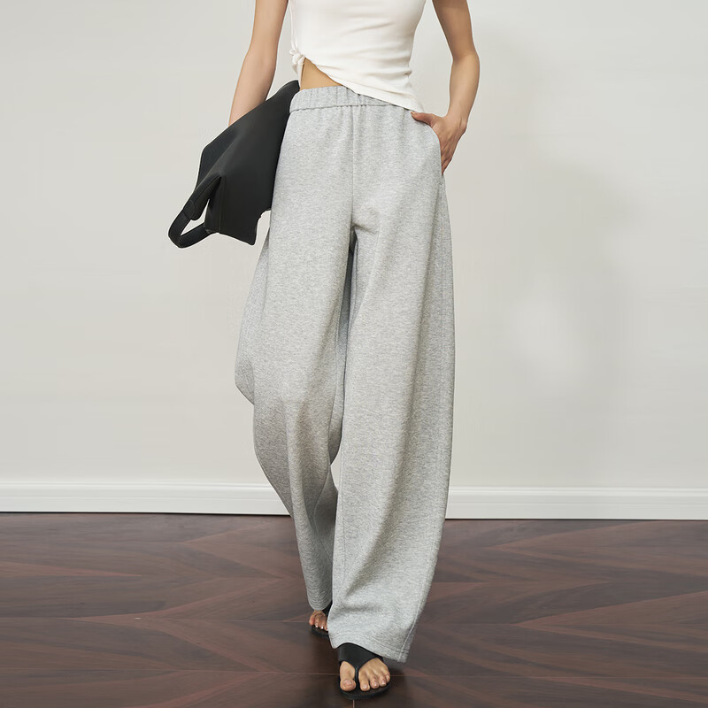 Olrain Versatile Curved Blade Casual Pants Summer Women's Elastic Waist Loose Sweatpants Slim Wide-Leg Pants Gray S